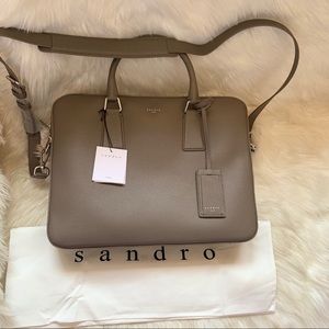 New! SANDRO Paris Pebbled Laptop Briefcase Bag
